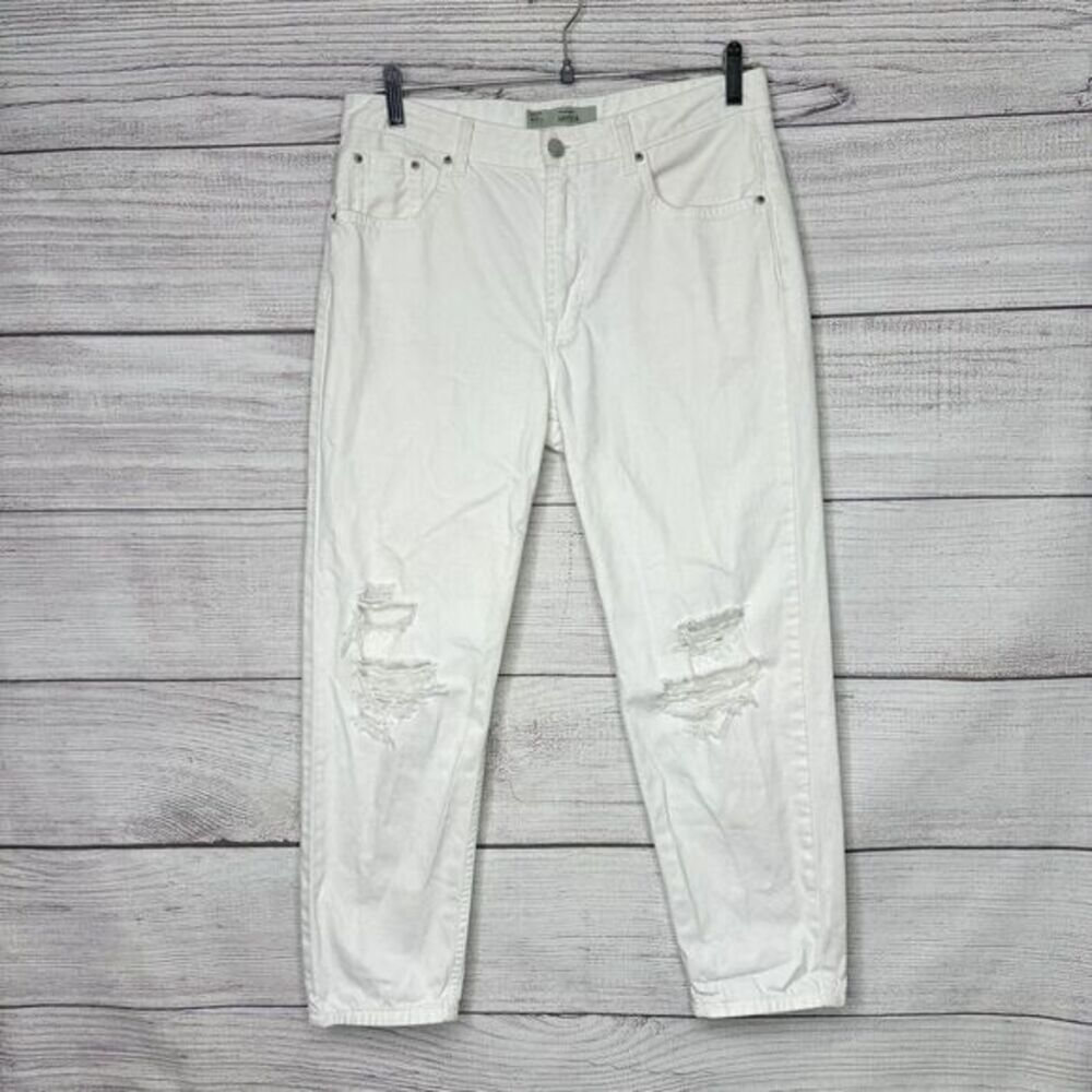 TOPSHOP MOTO HAYDEN 100% COTTON DISTRESSED WHITE ANKLE‎ JEANS WOMEN'S SIZE 28